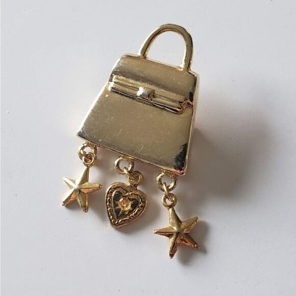 Vintage Purse Tassels heart star Gold Tone Brooch - Picture 6 of 6